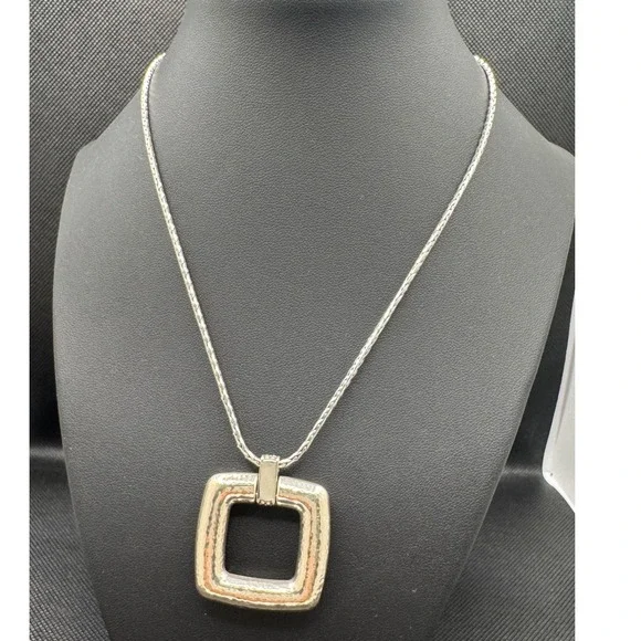 Brighton Meridian Two Tone Hammered Square Pendant Wheat Chain Necklace JM7591 - Picture 1 of 2